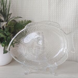 Vintage  Clear Glass Fish Shaped Serving Plate/Platter